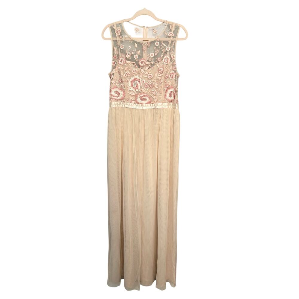 Anthropologie BHLDN Baldwin Pink Embroidered Tulle Wedding Maxi Dress 12